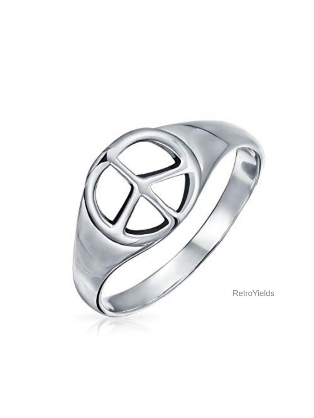 Sterling Silver Peace Sign Ring Band Retro Hippy Chic Style .925